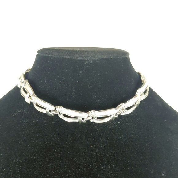 Vintage Silver-Tone Link Choker Necklace With Adjustable Chain - Picture 1 of 5